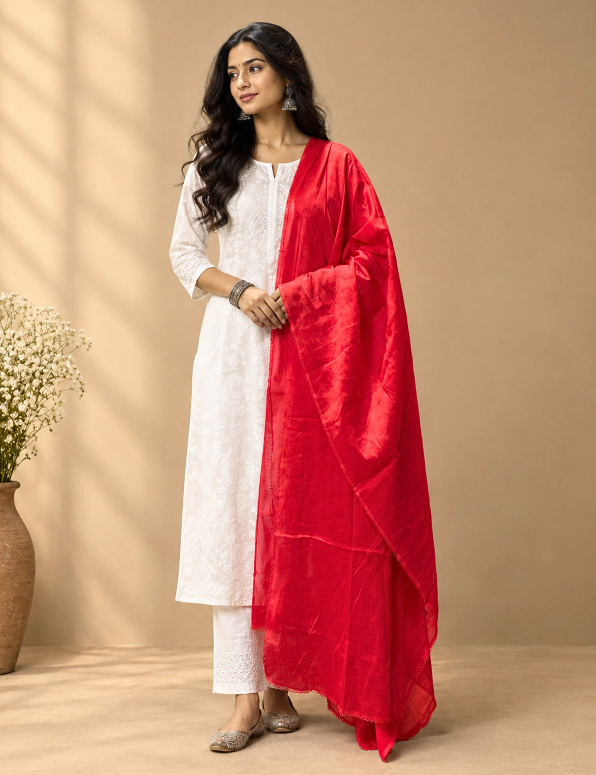 Solid Pink Cotton Dupatta