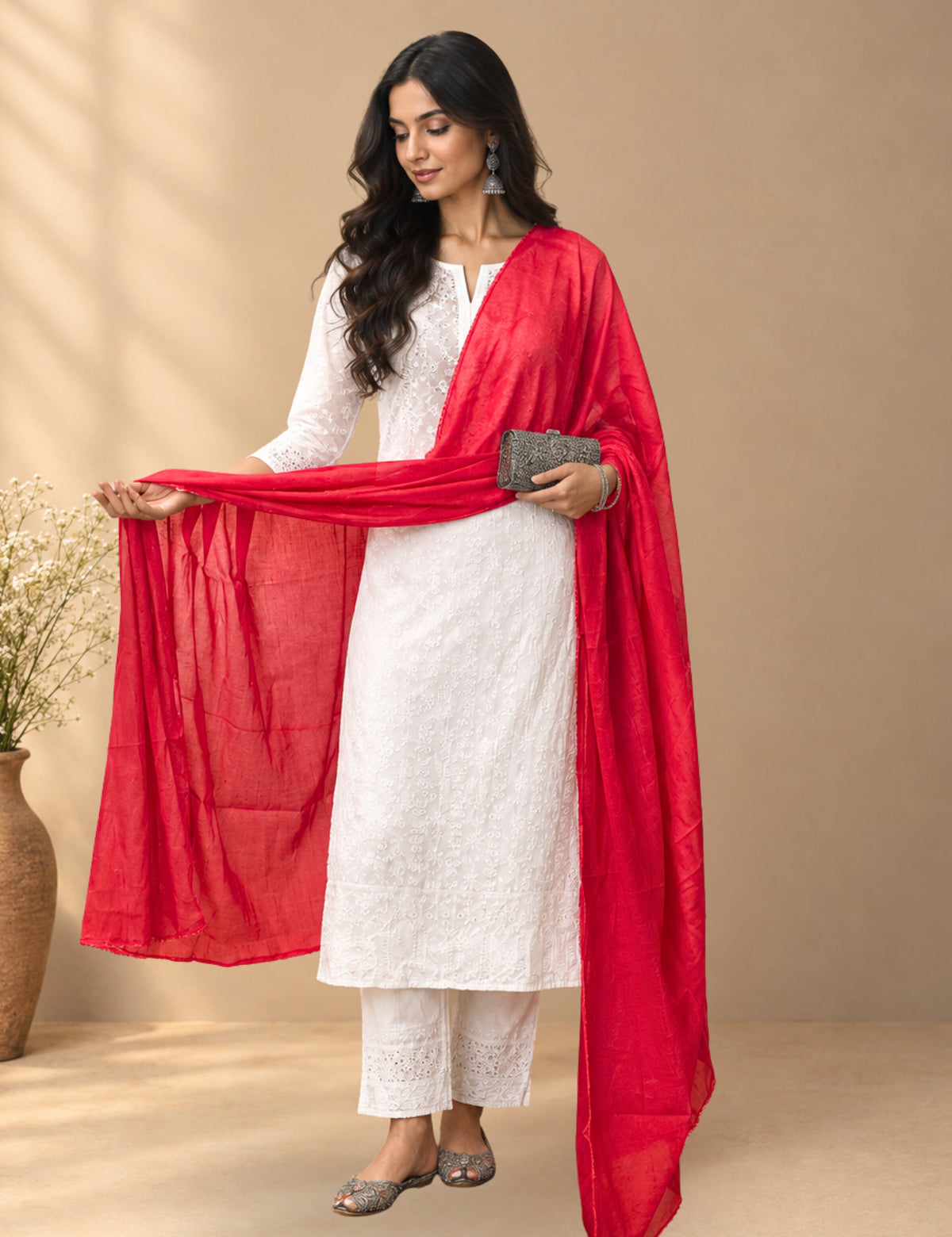 Solid Pink Cotton Dupatta