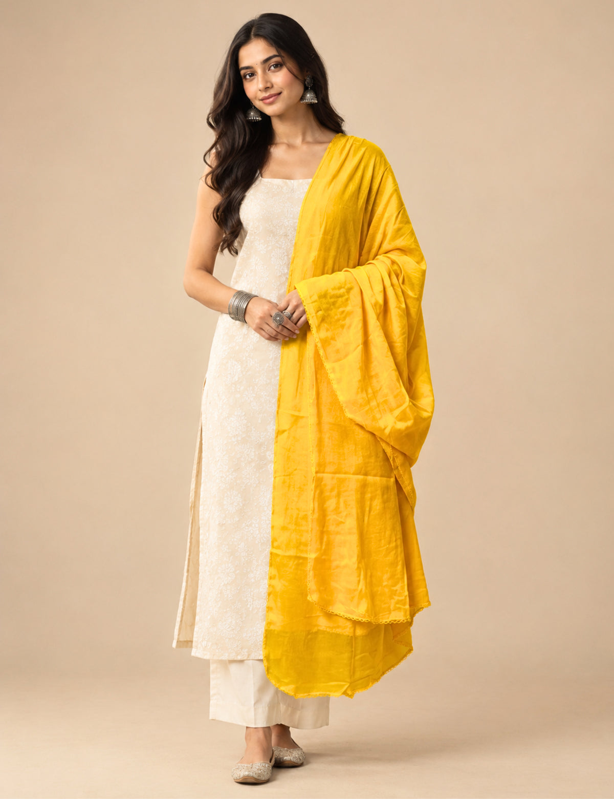 Solid Yellow Cotton Dupatta