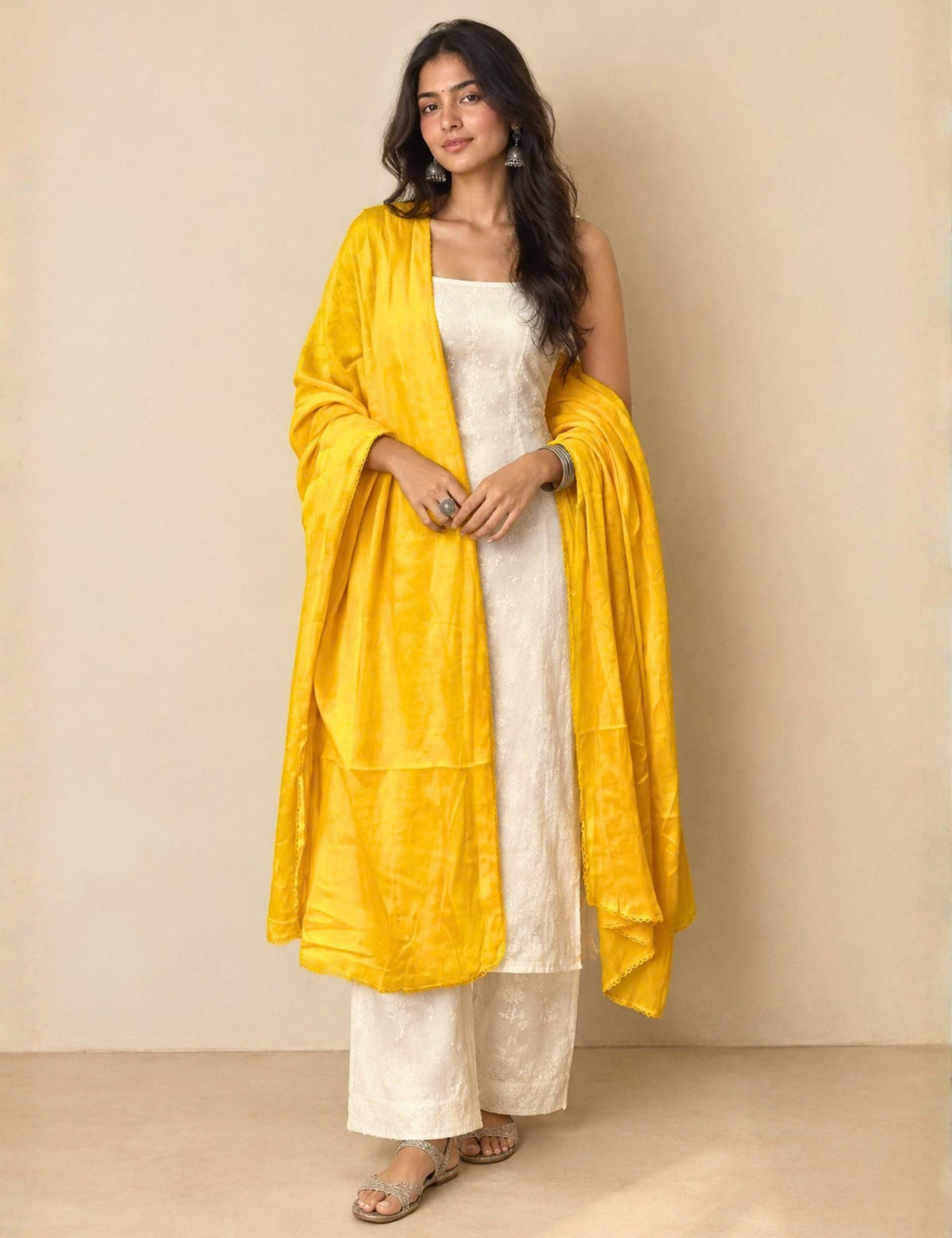 Solid Yellow Cotton Dupatta