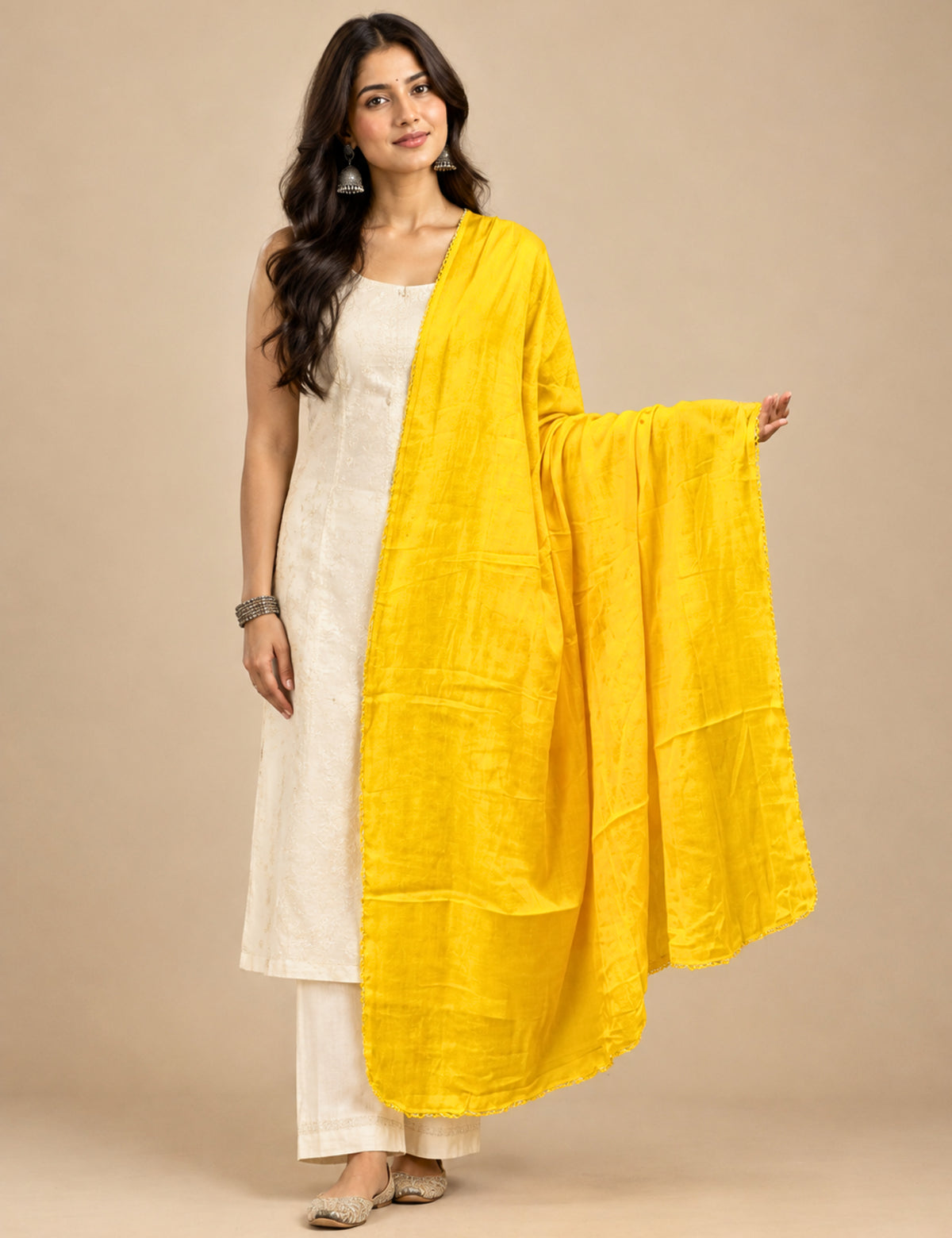 Solid Yellow Cotton Dupatta