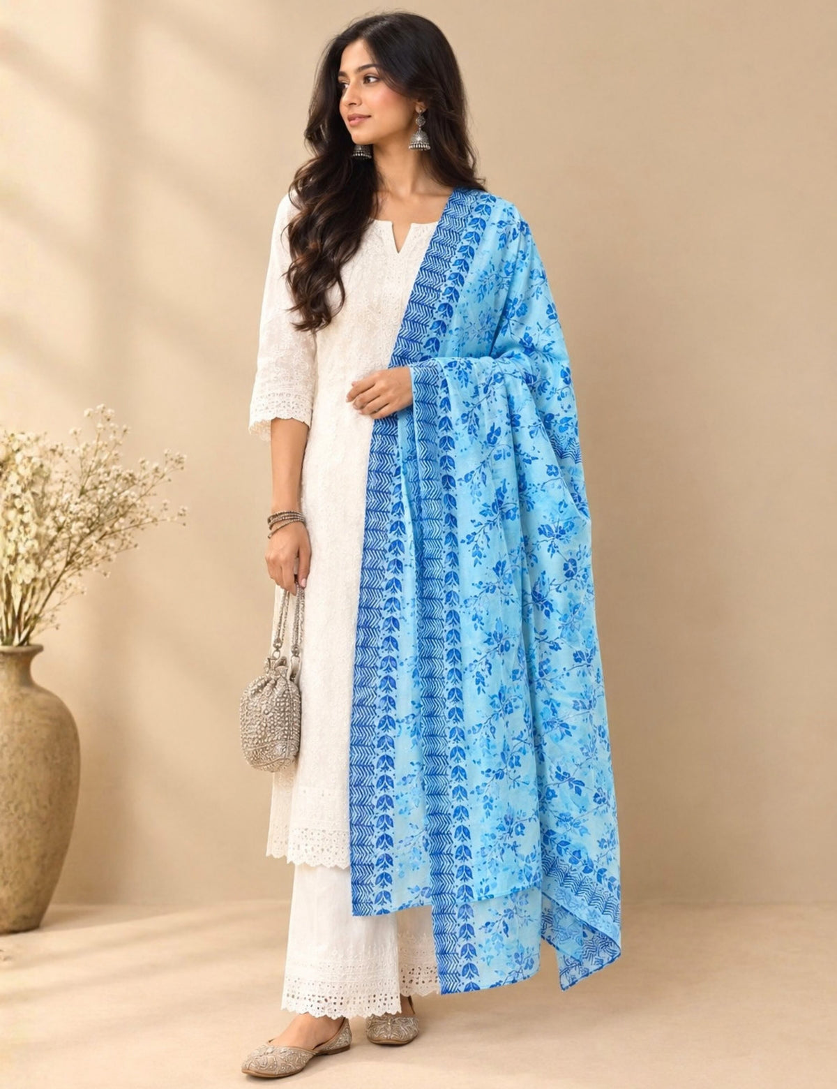 Ethnic Blue Cotton Dupatta