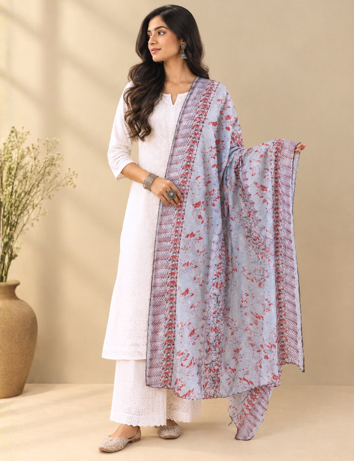 Ethnic Grey Cotton Dupatta
