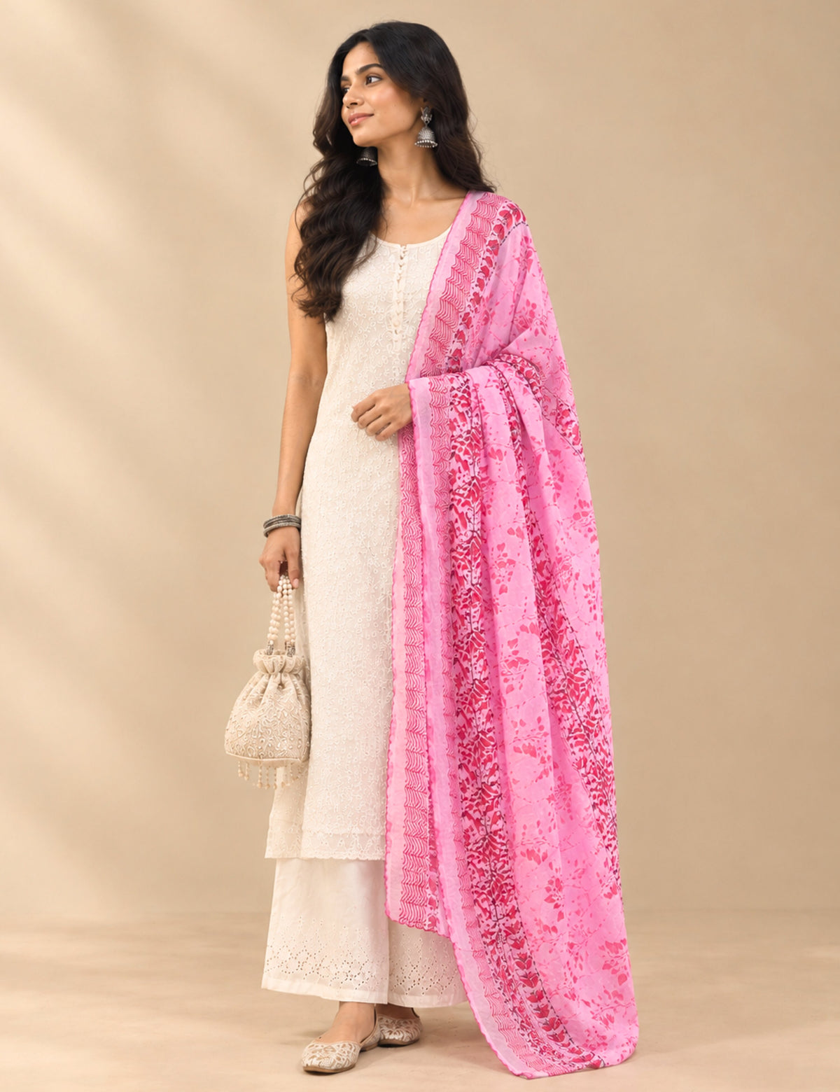 Ethnic Pink Cotton Dupatta
