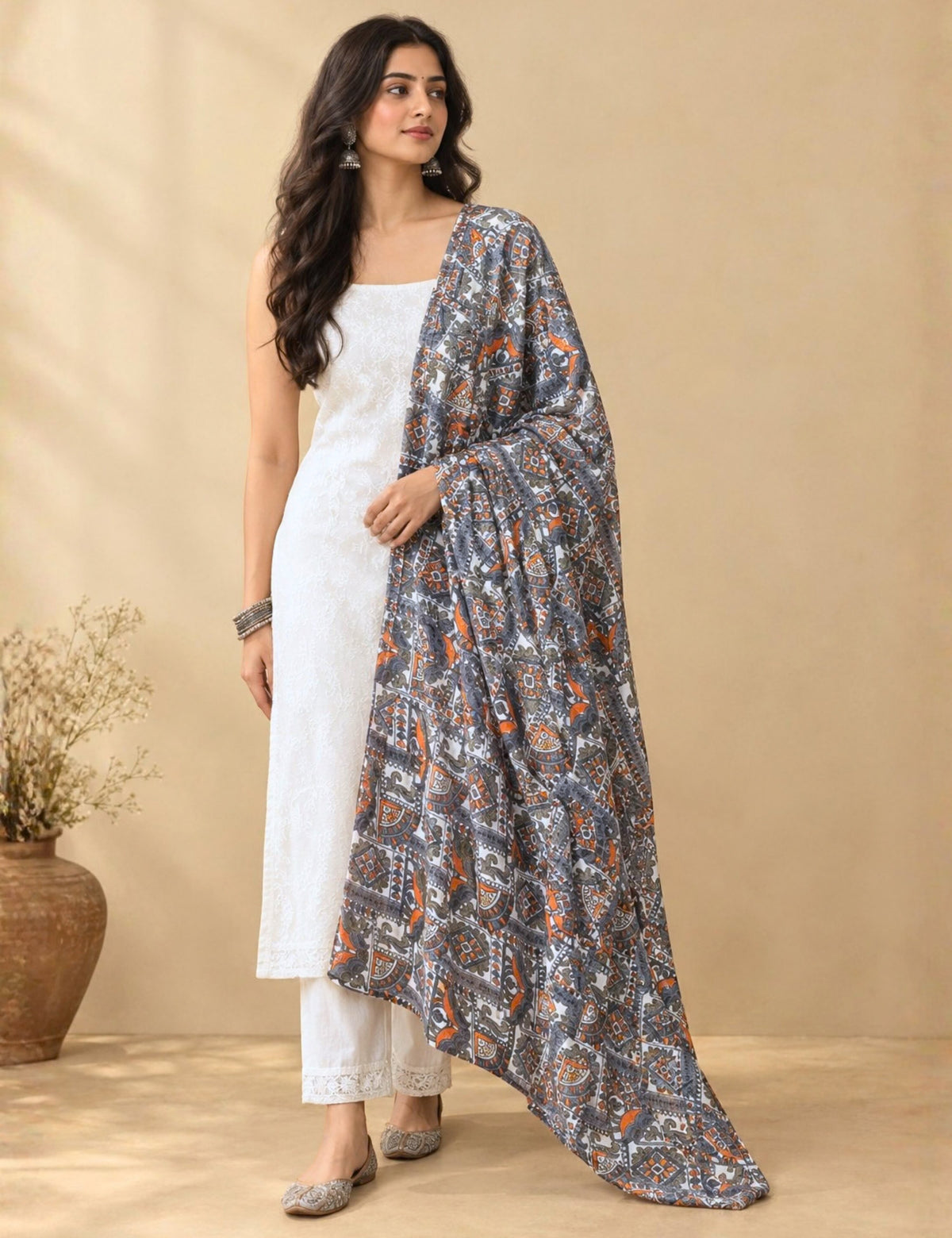 Ethnic Orange Cotton Dupatta