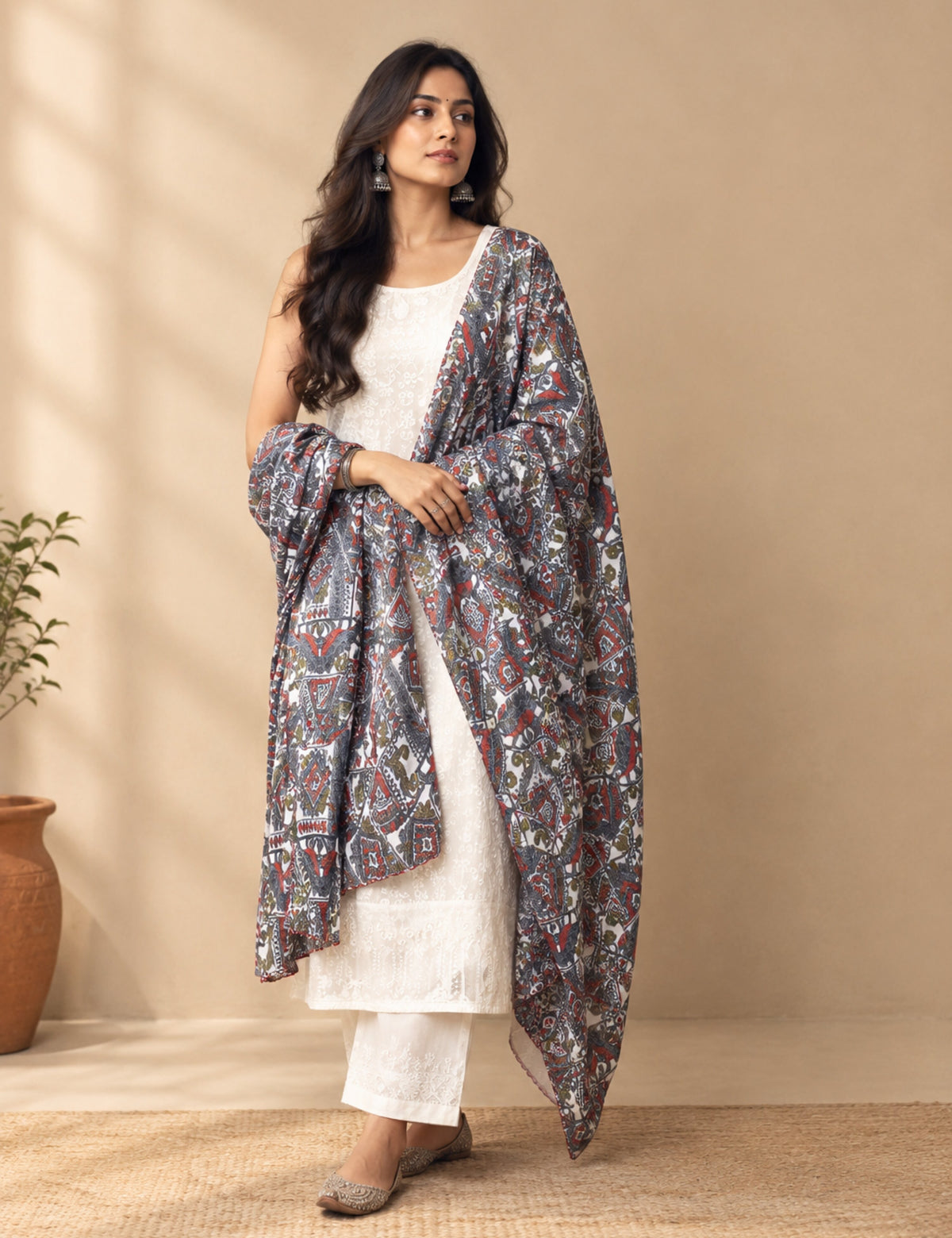Ethnic Red Cotton Dupatta