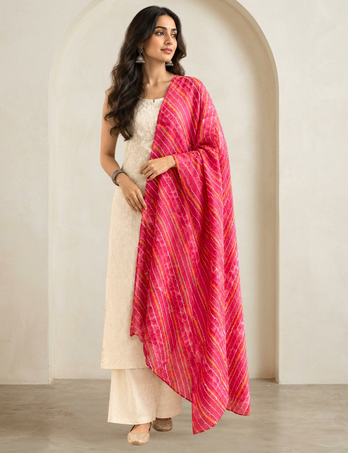 Ethnic Fuchsia Cotton Dupatta