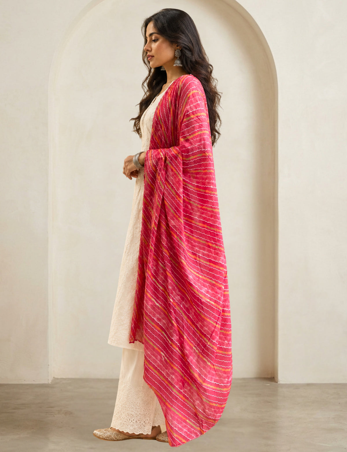 Ethnic Fuchsia Cotton Dupatta