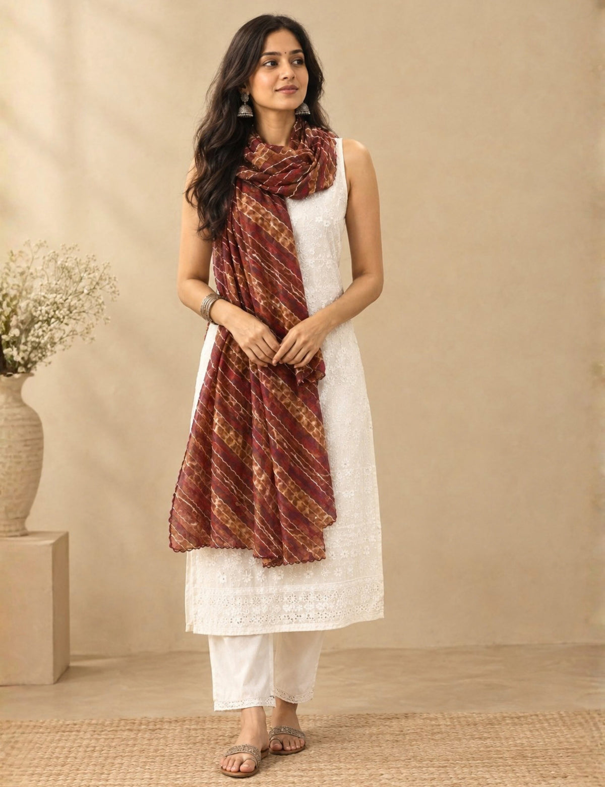 Ethnic Mocha Cotton Dupatta