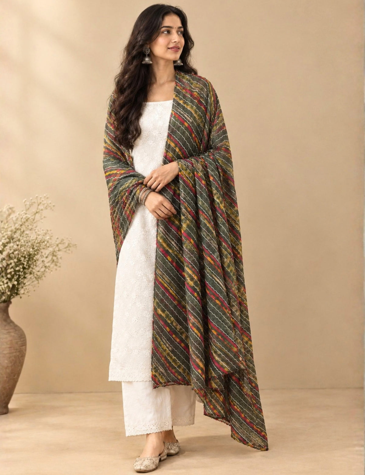 Ethnic Olive Cotton Dupatta