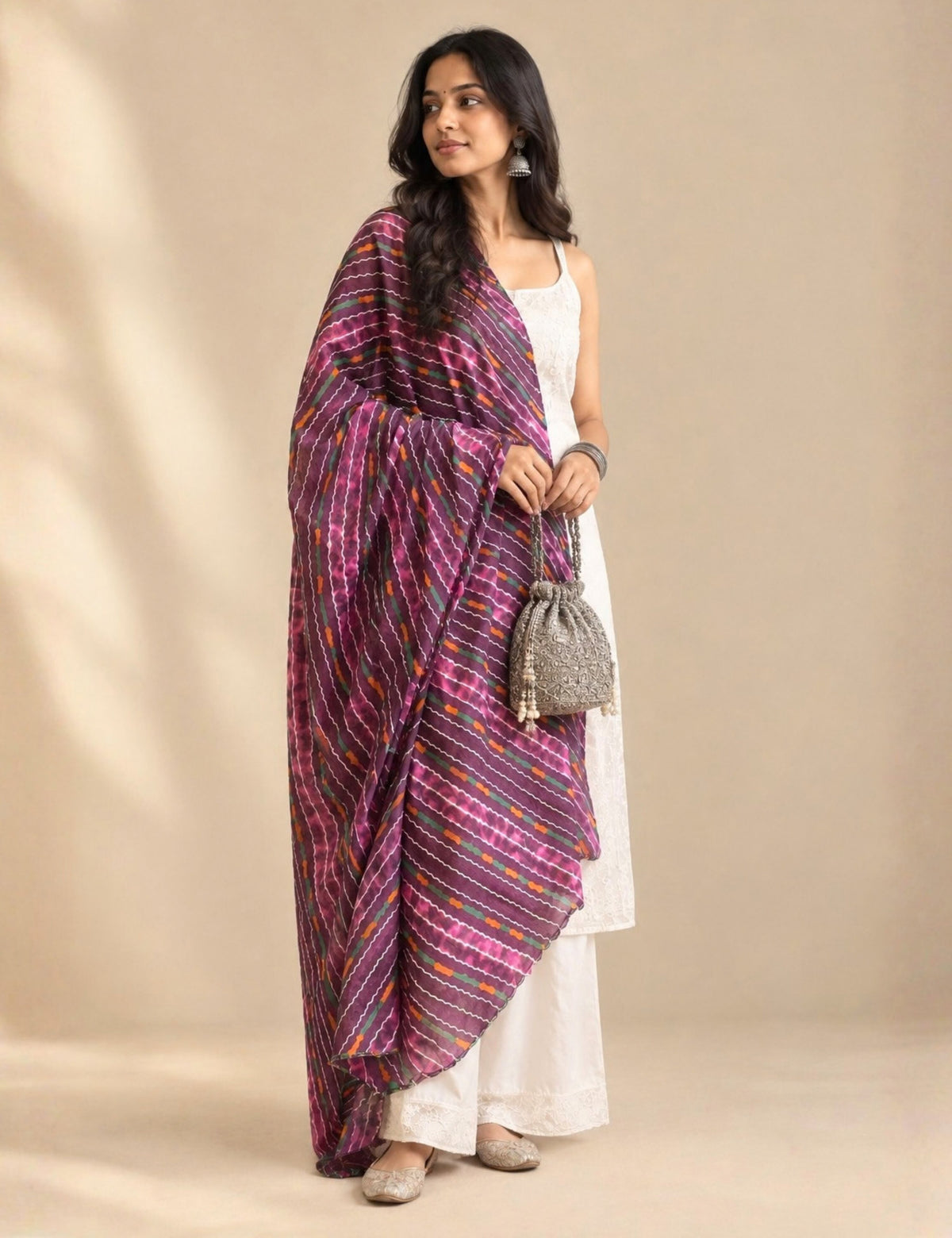 Ethnic Wine Cotton Dupatta