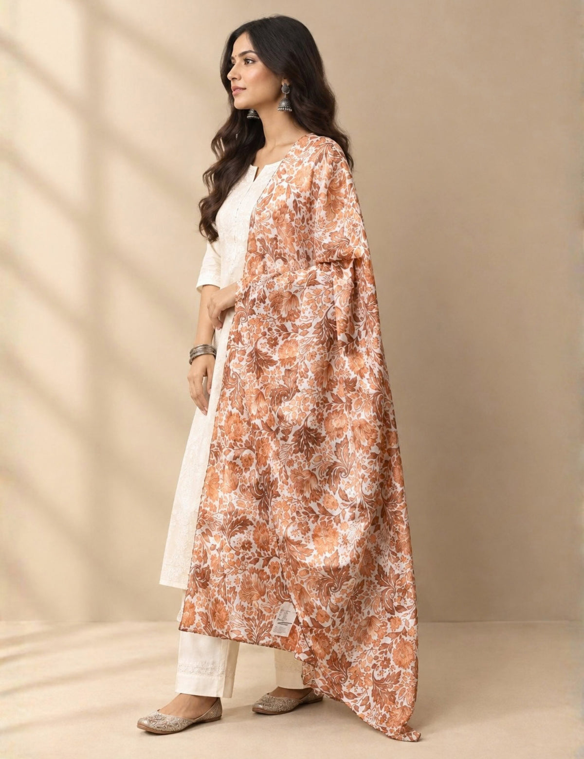 Floral Mocha Cotton Dupatta