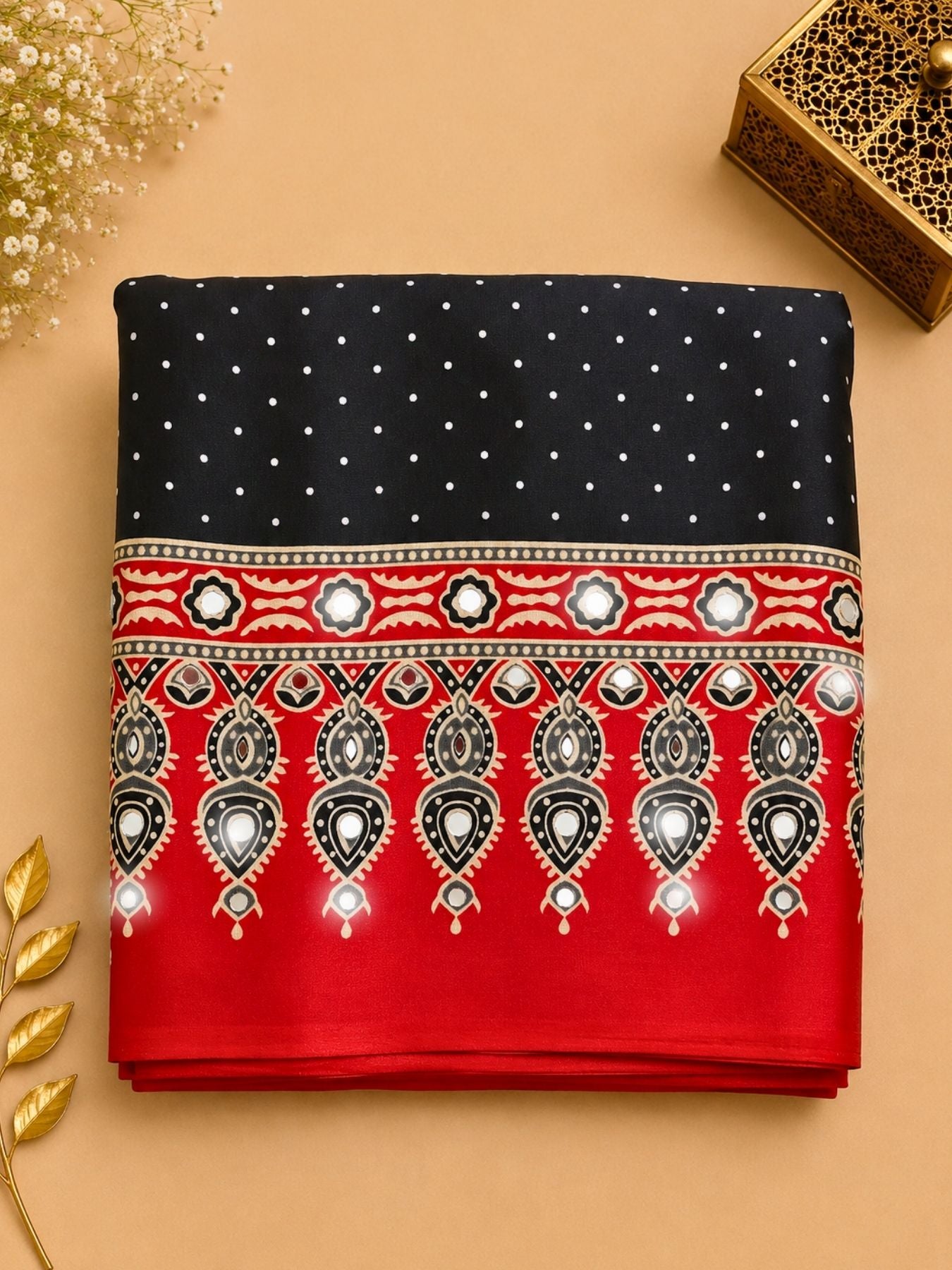 Ajrakh Crepe Silk Mirror Work Saree