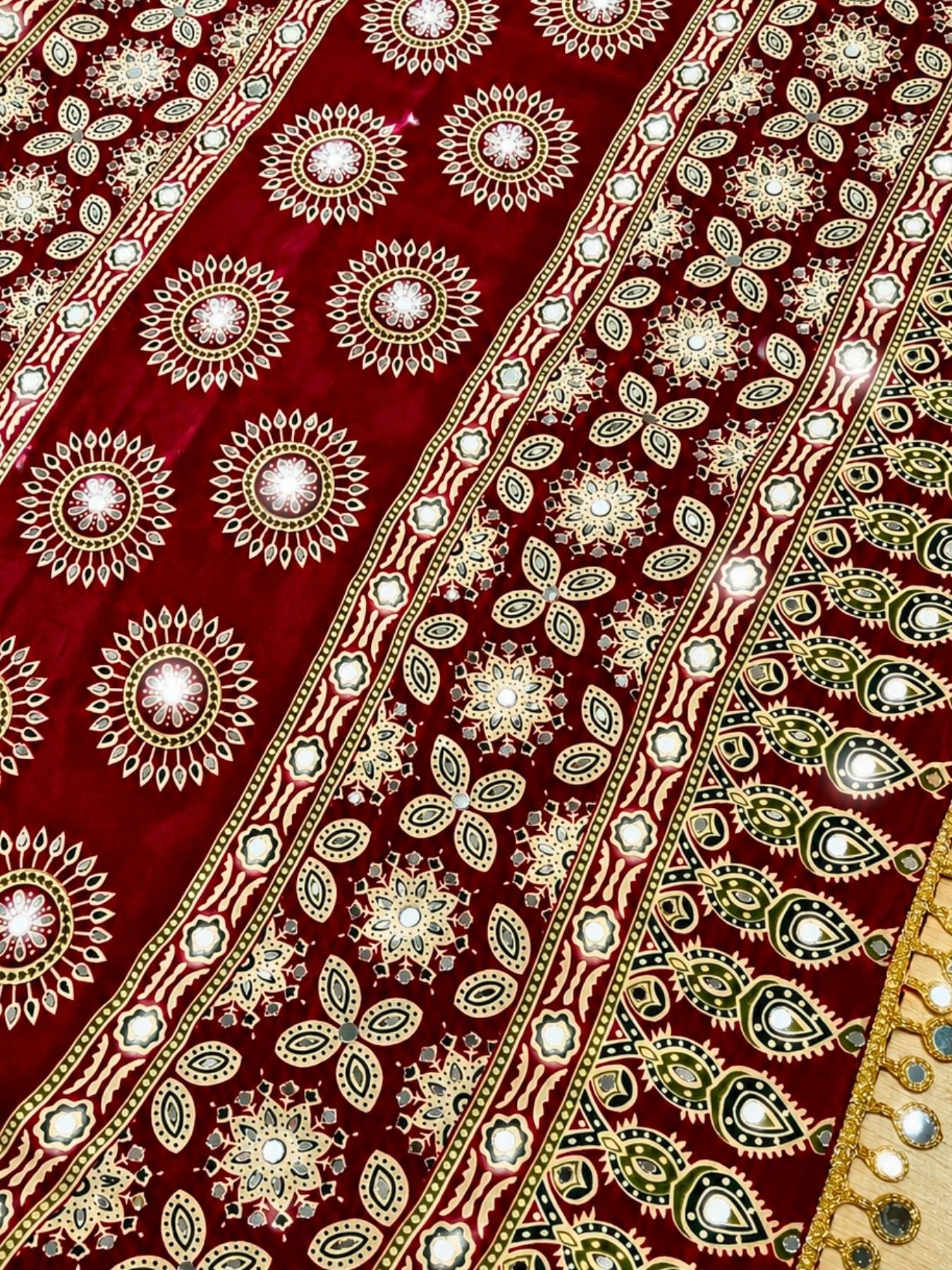 Ajrakh Crepe Silk Mirror Work Saree