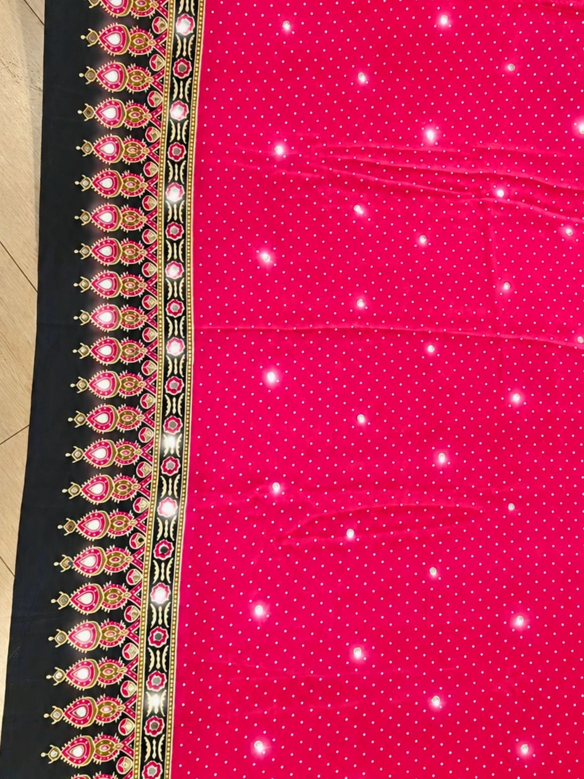 Ajrakh Crepe Silk Mirror Work Saree