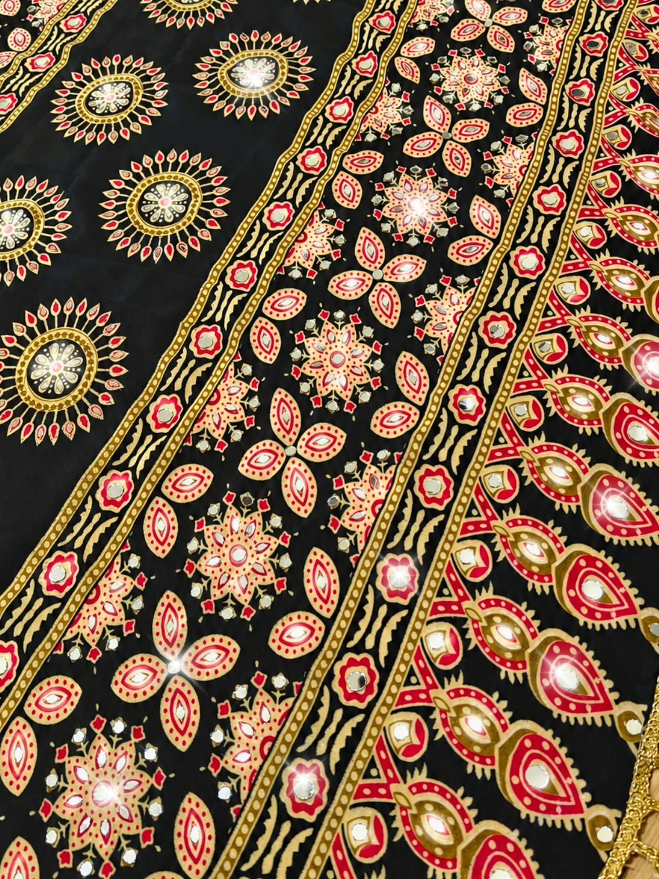 Ajrakh Crepe Silk Mirror Work Saree