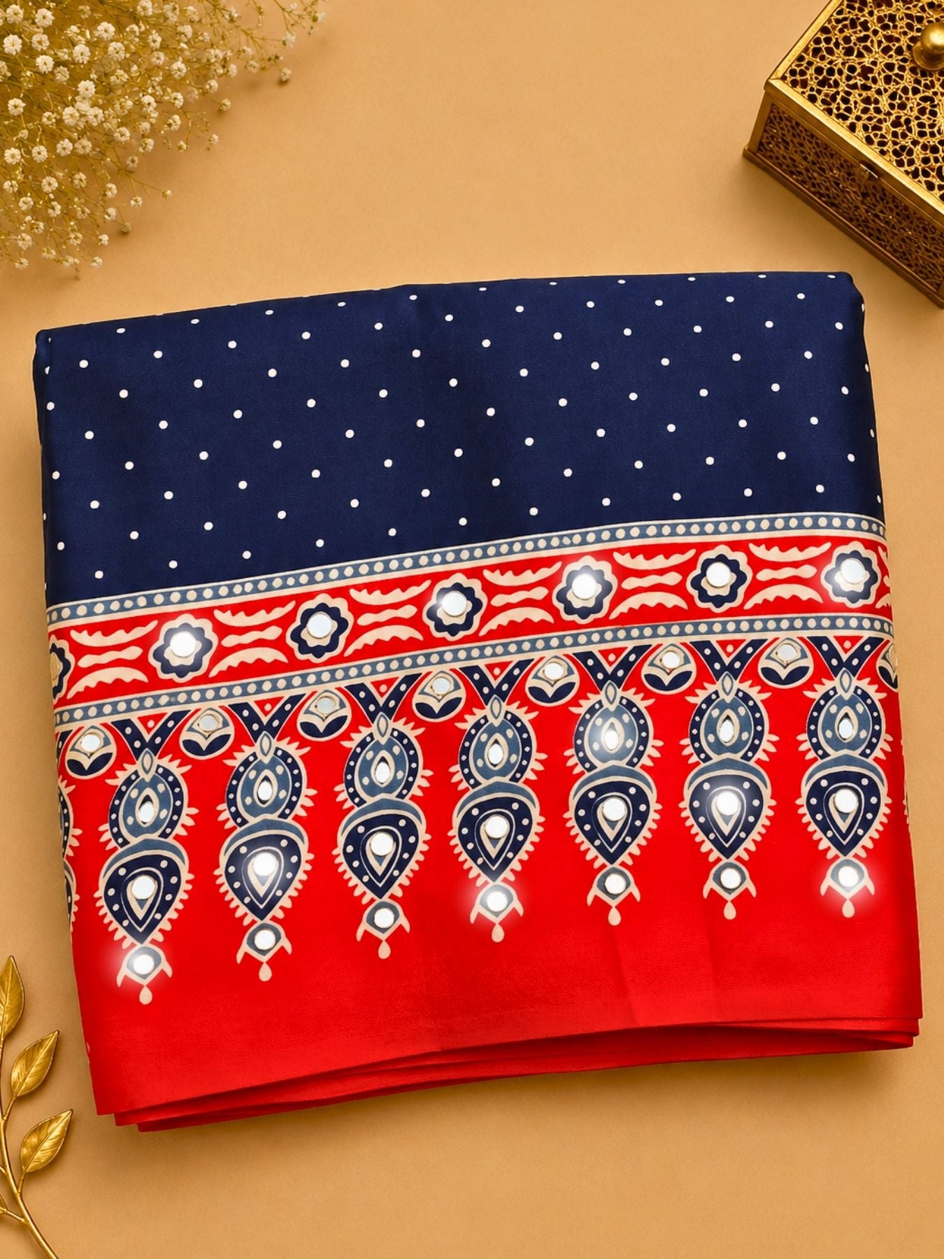 Ajrakh Crepe Silk Mirror Work Saree