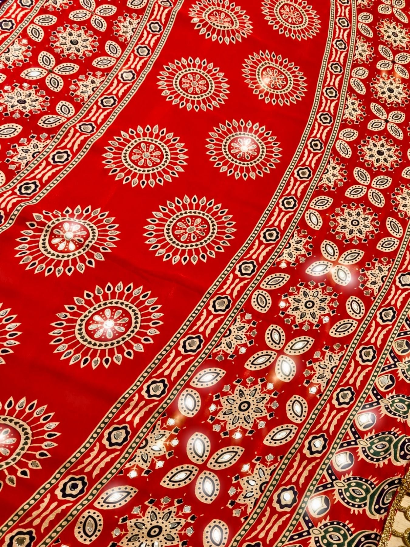 Ajrakh Crepe Silk Mirror Work Saree