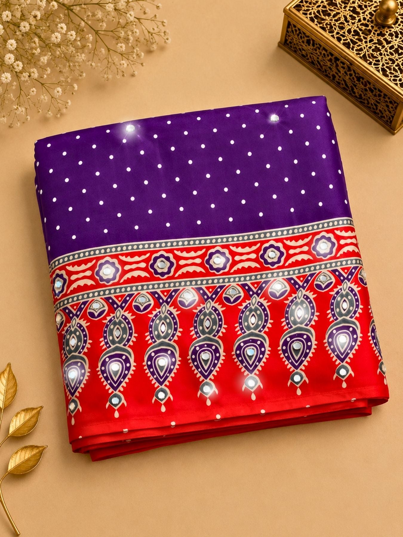 Ajrakh Crepe Silk Mirror Work Saree