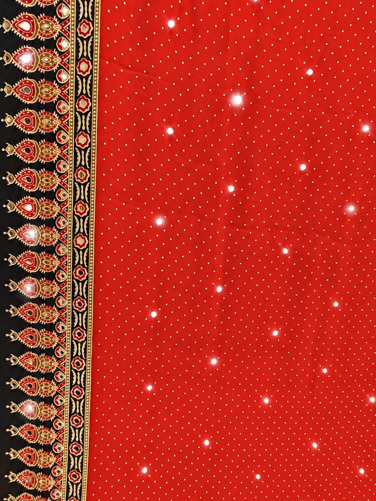 Ajrakh Crepe Silk Mirror Work Saree