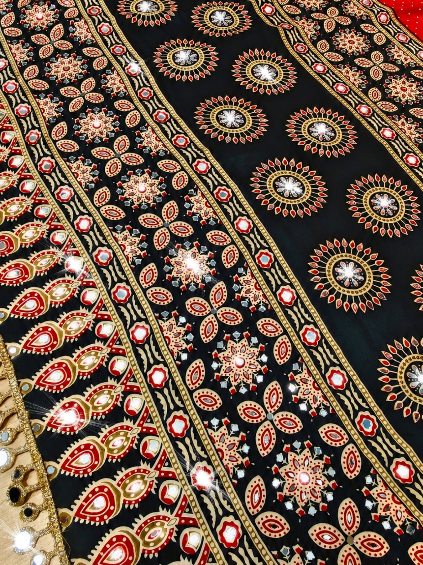 Ajrakh Crepe Silk Mirror Work Saree