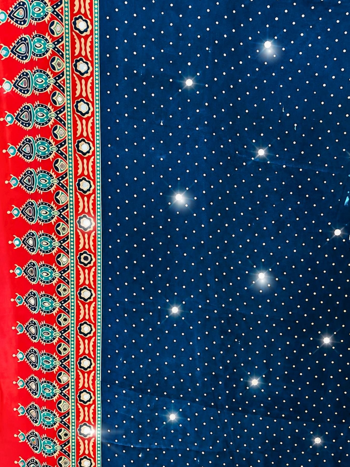 Ajrakh Crepe Silk Mirror Work Saree