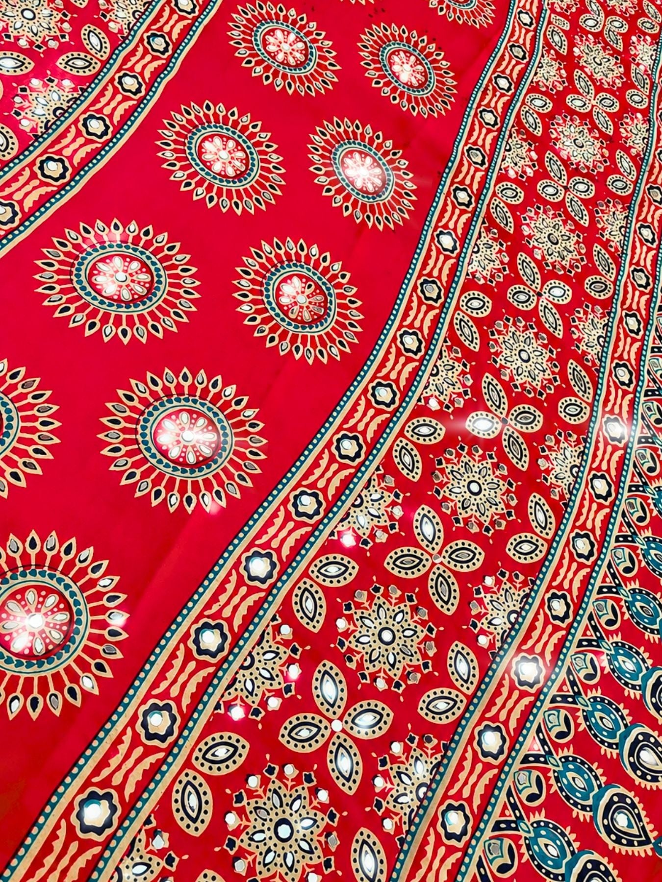 Ajrakh Crepe Silk Mirror Work Saree