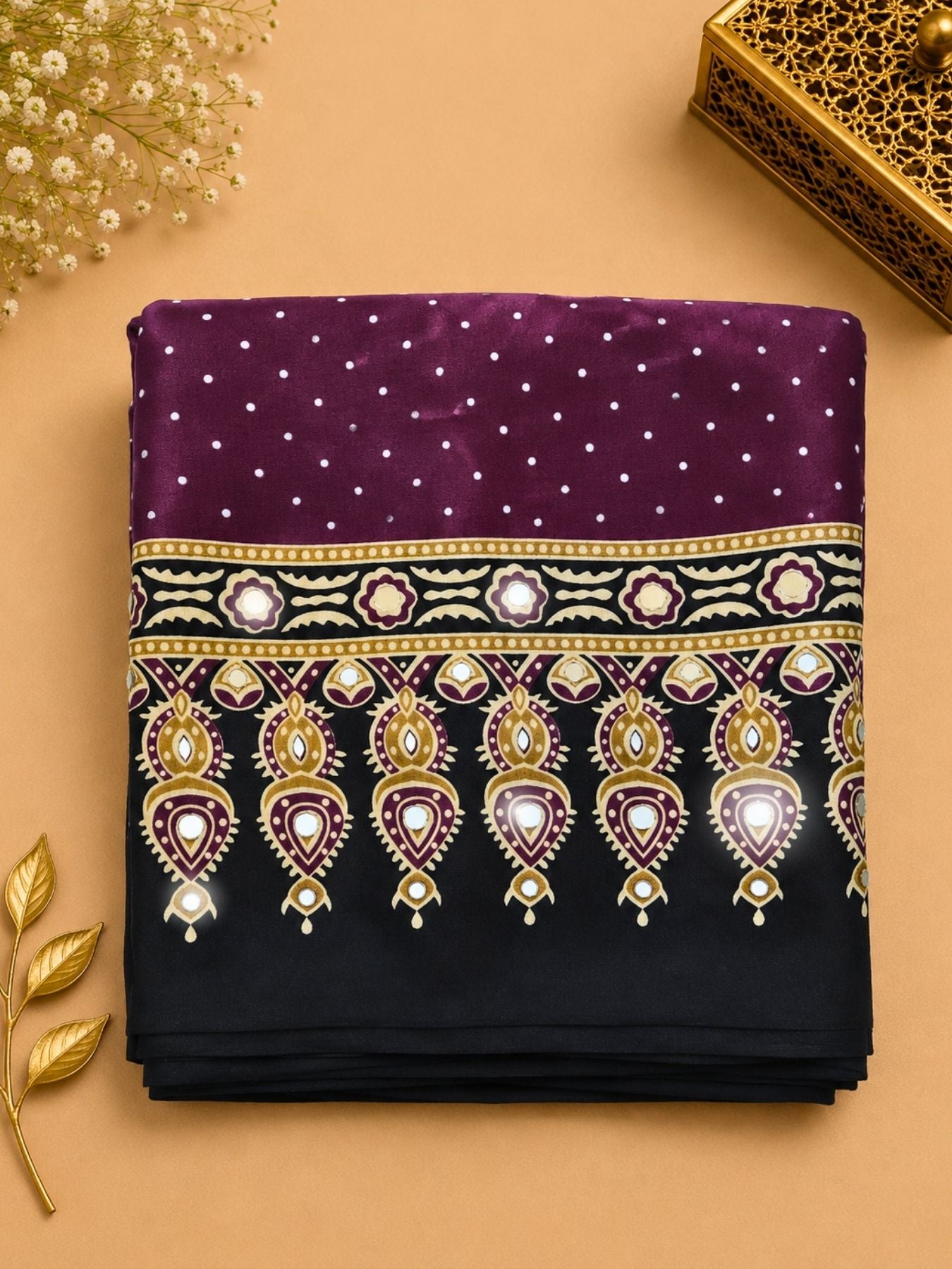 Ajrakh Crepe Silk Mirror Work Saree