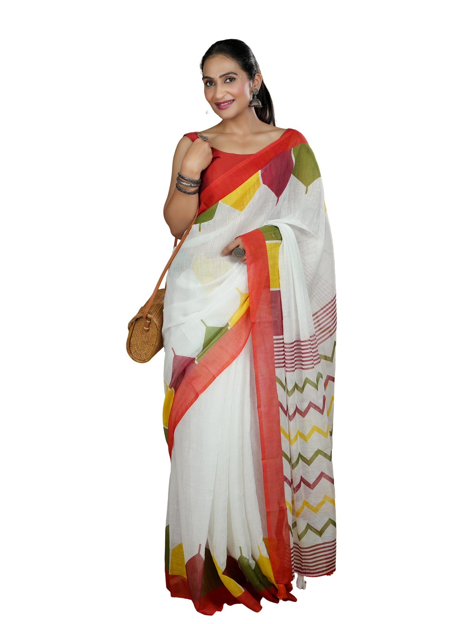 Cotton Linen Block Print Saree