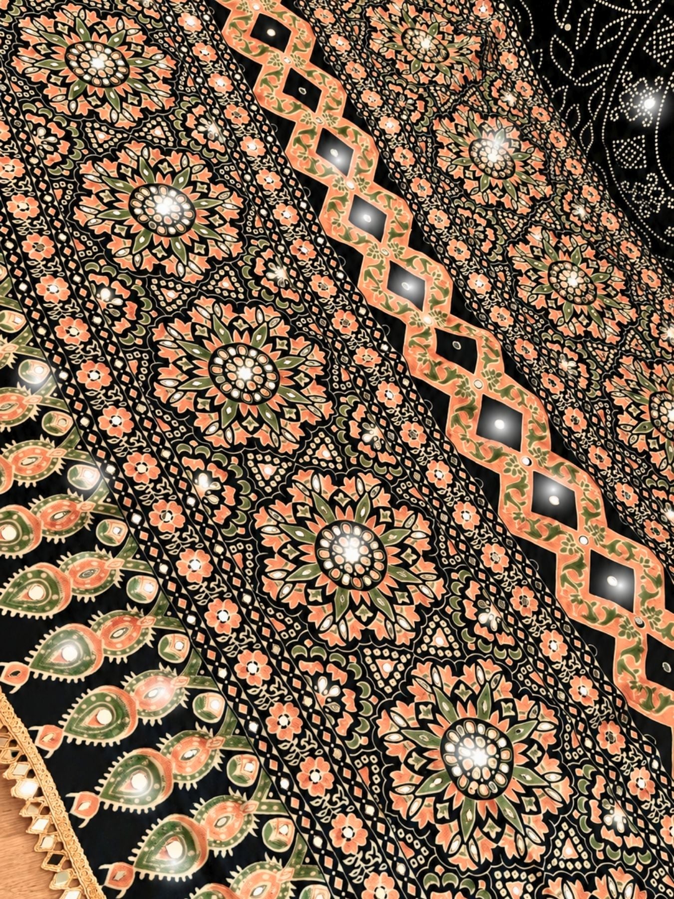 Ajrakh Crepe Silk Mirror Work Saree