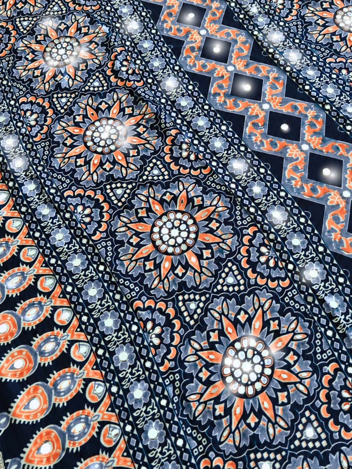 Ajrakh Crepe Silk Mirror Work Saree