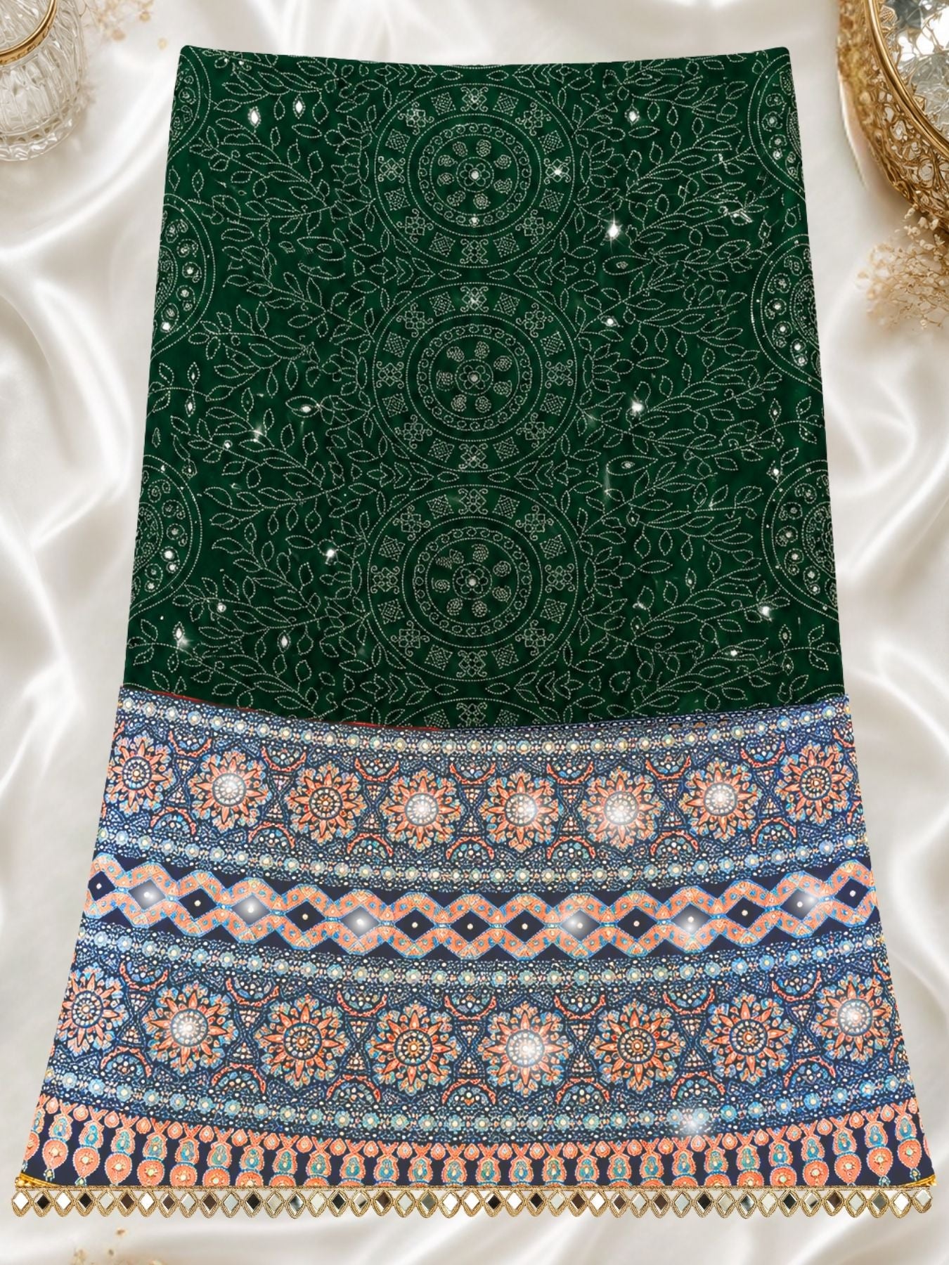 Ajrakh Crepe Silk Mirror Work Saree