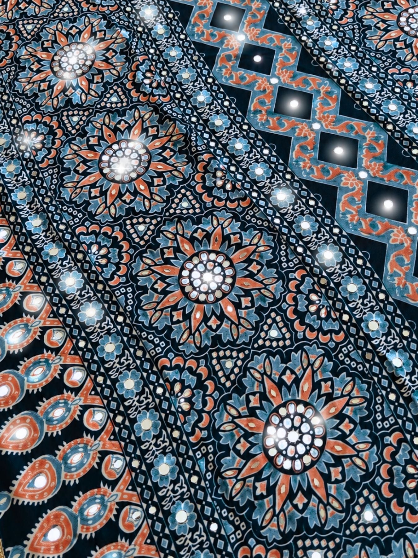 Ajrakh Crepe Silk Mirror Work Saree