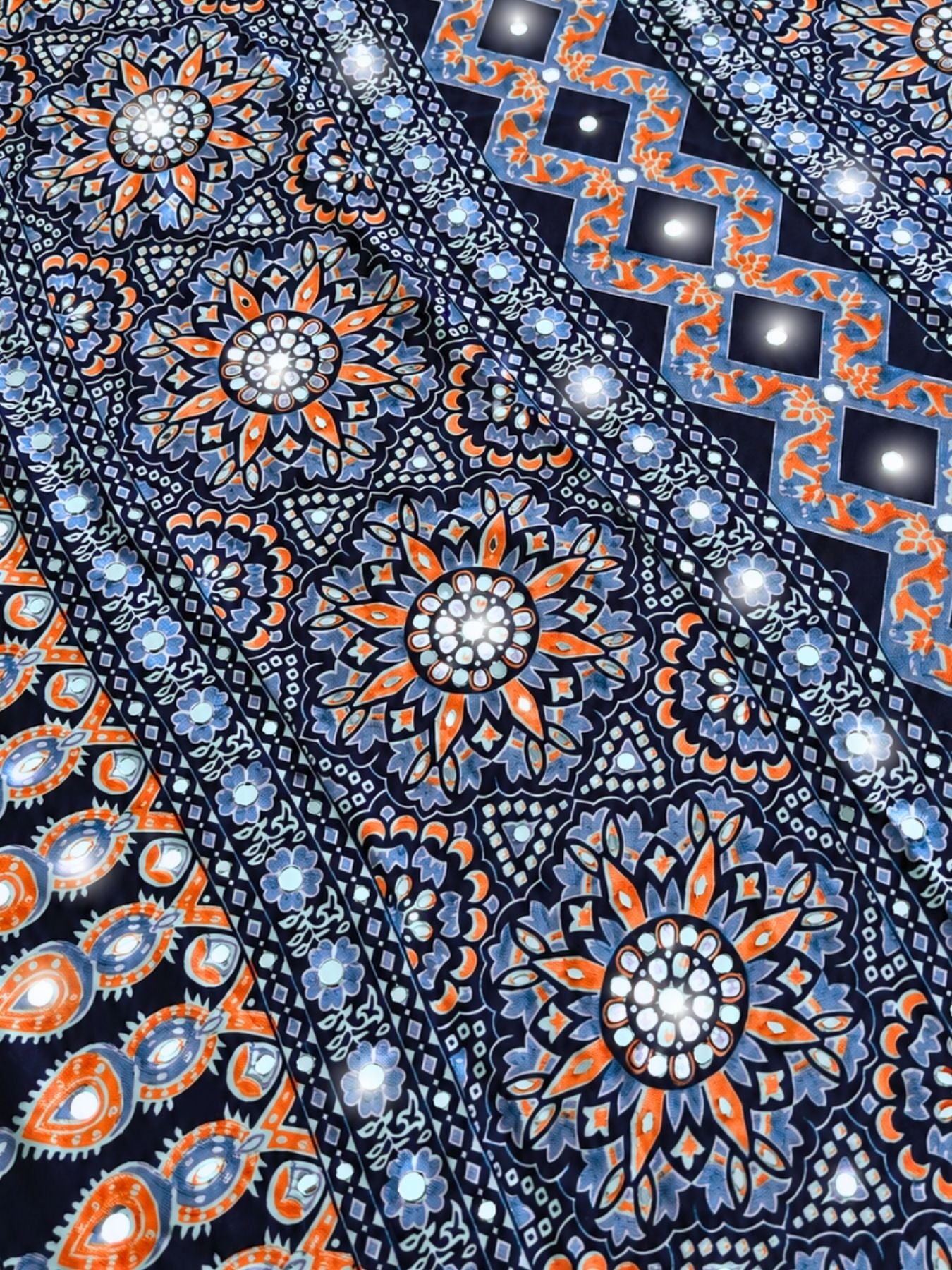Ajrakh Crepe Silk Mirror Work Saree