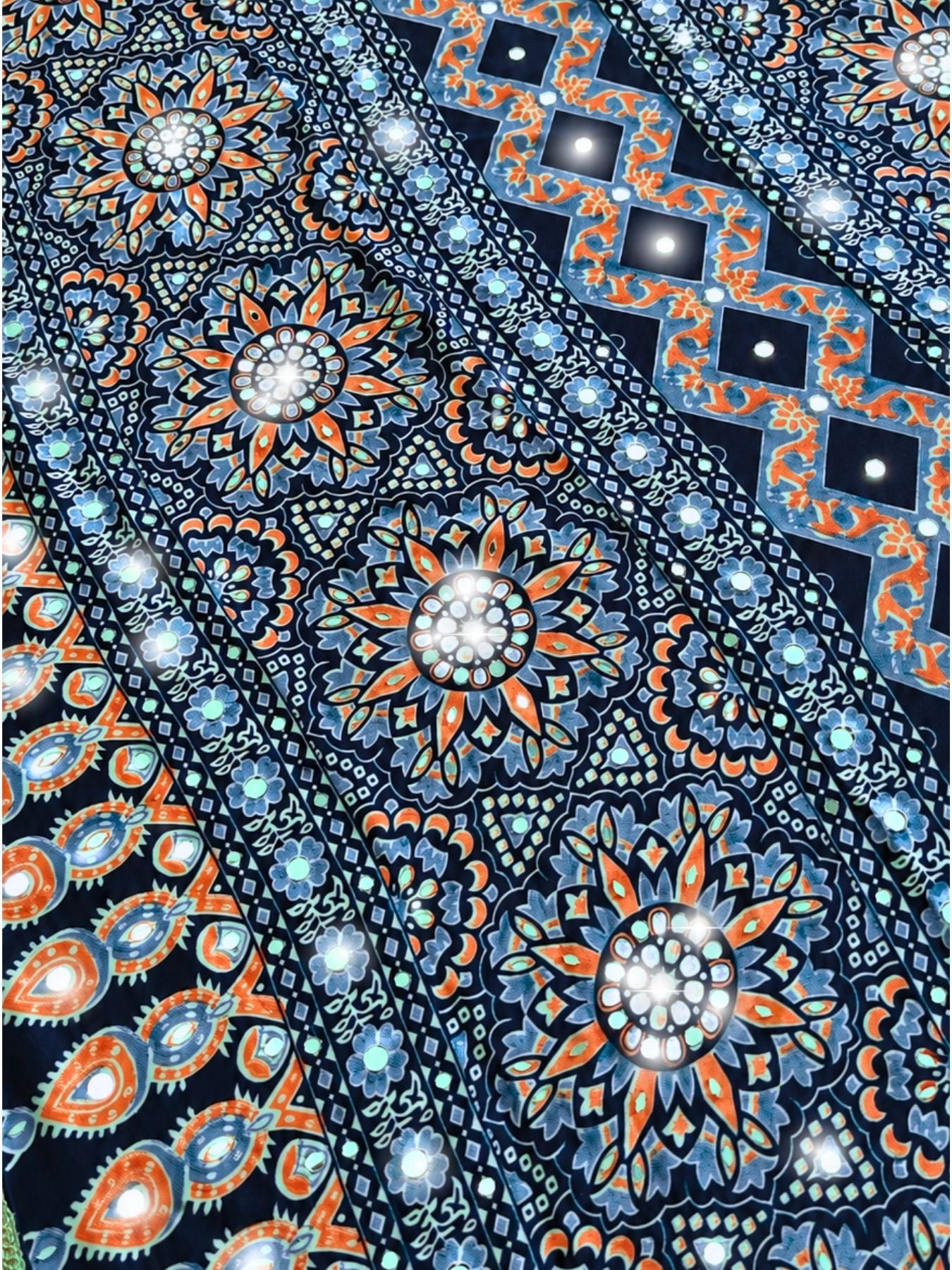 Ajrakh Crepe Silk Mirror Work Saree