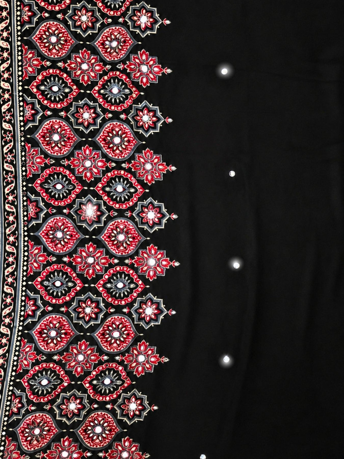 Ajrakh Crepe Silk Mirror Work Saree