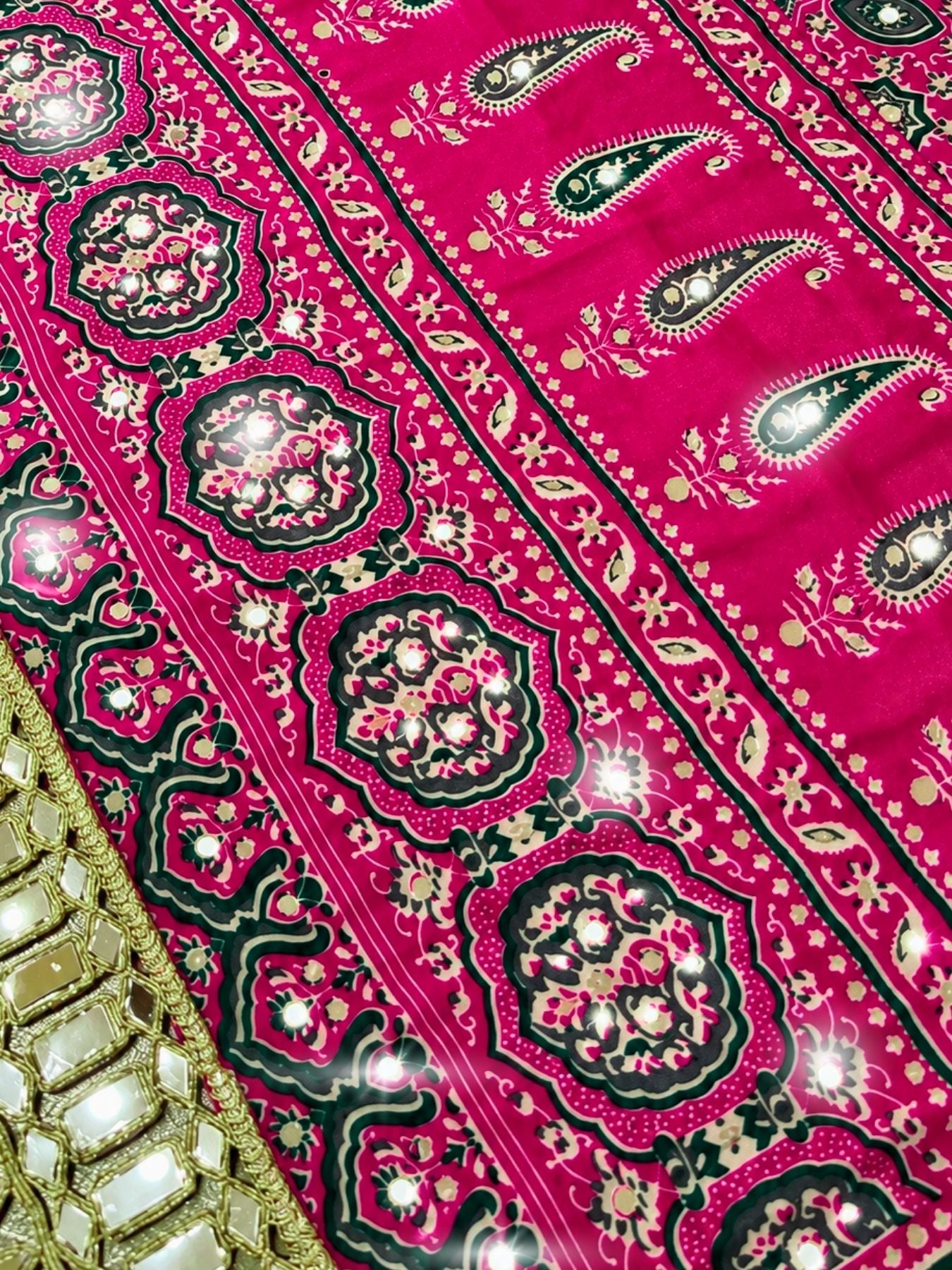 Ajrakh Crepe Silk Mirror Work Saree