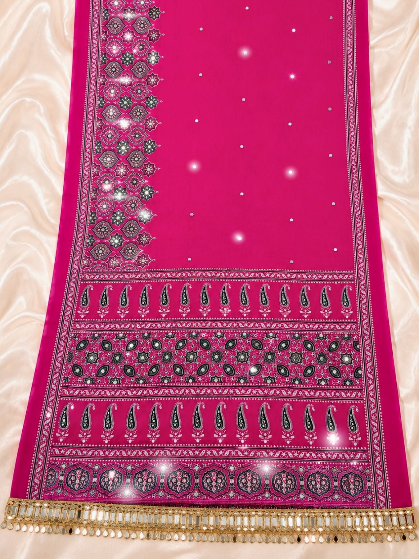 Ajrakh Crepe Silk Mirror Work Saree