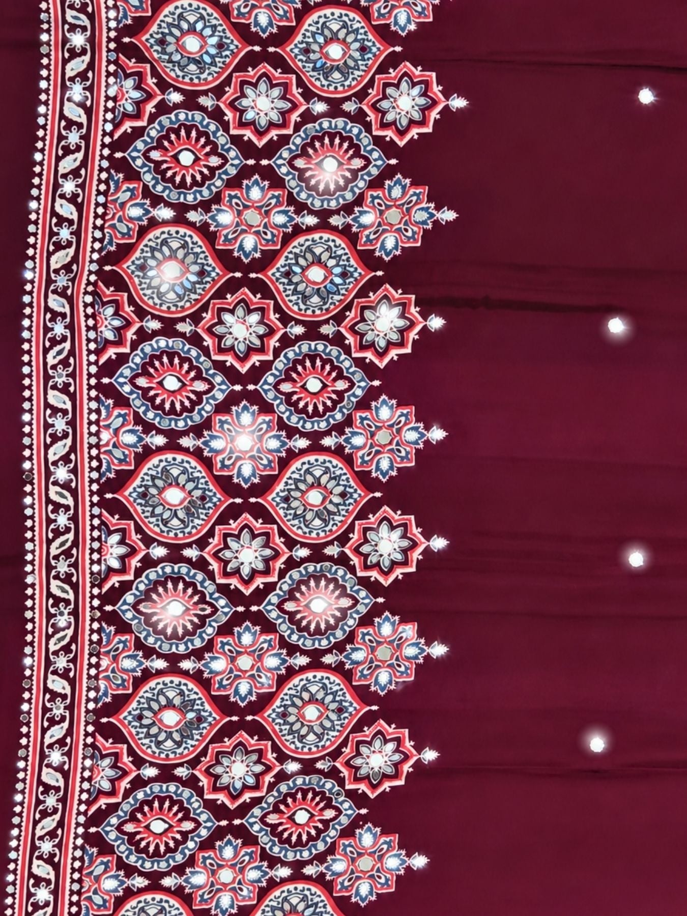 Ajrakh Crepe Silk Mirror Work Saree