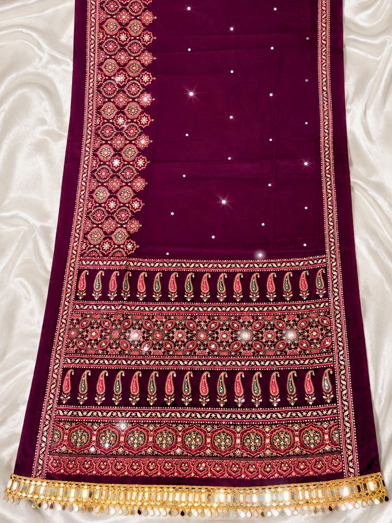 Ajrakh Crepe Silk Mirror Work Saree