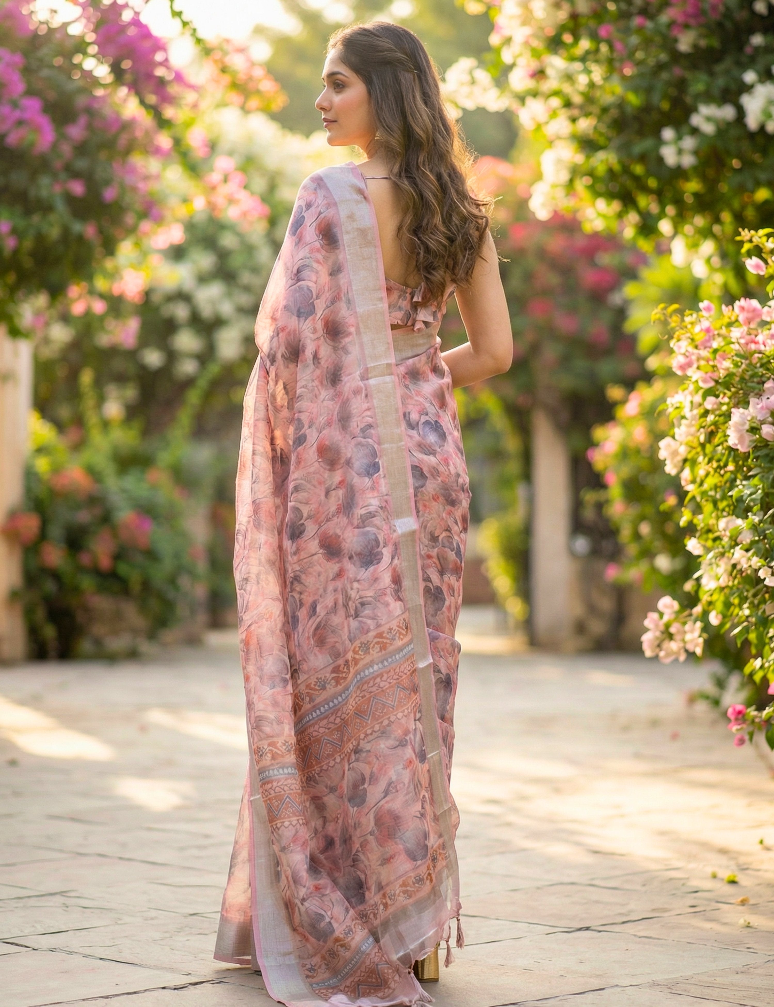 Floral Linen Blend Saree