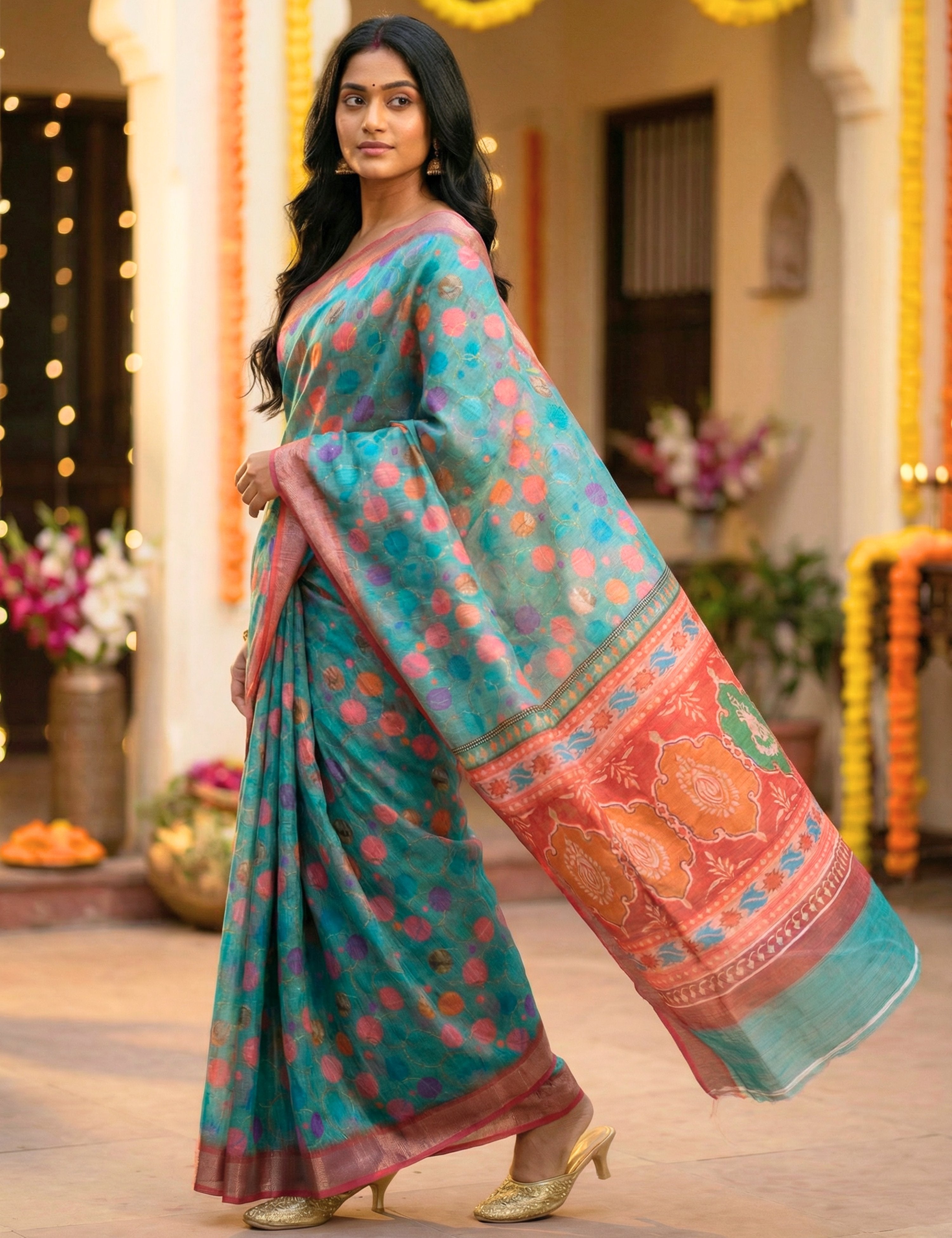Polka Linen Blend Saree