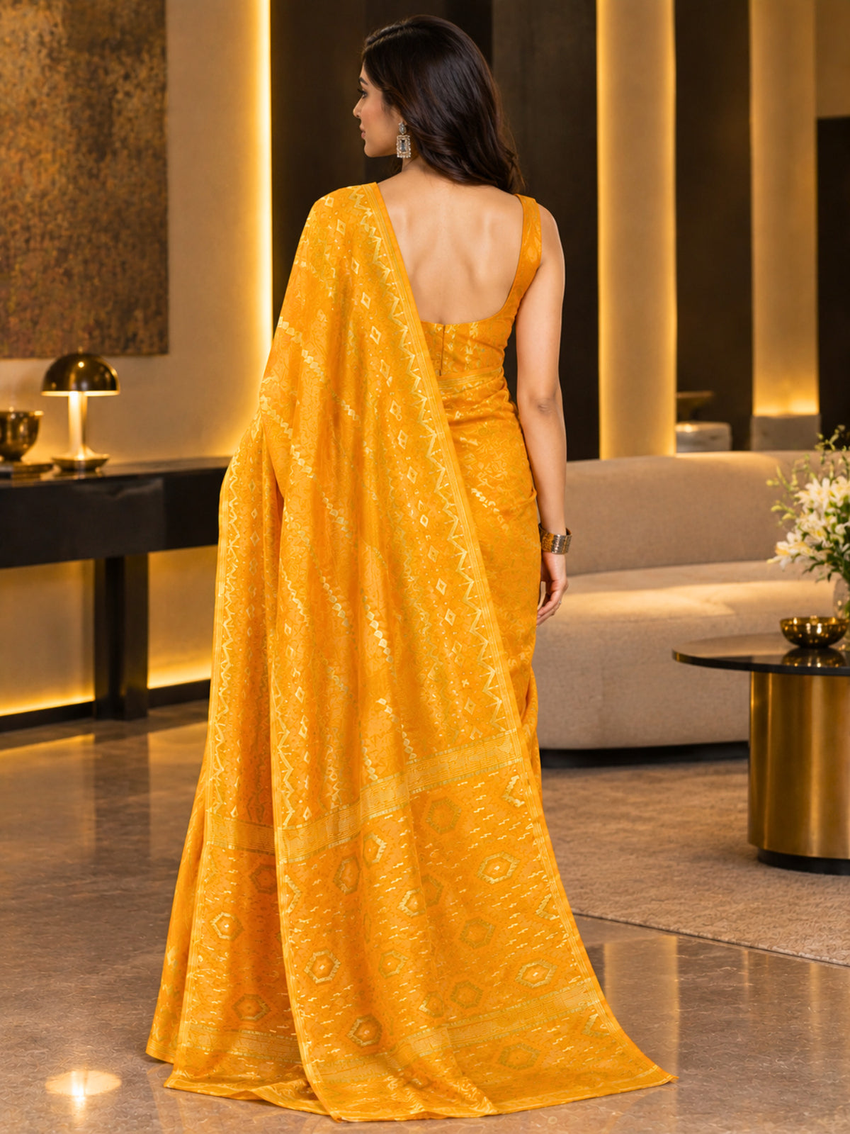 Ethnic Orange Bengal Cotton Saree