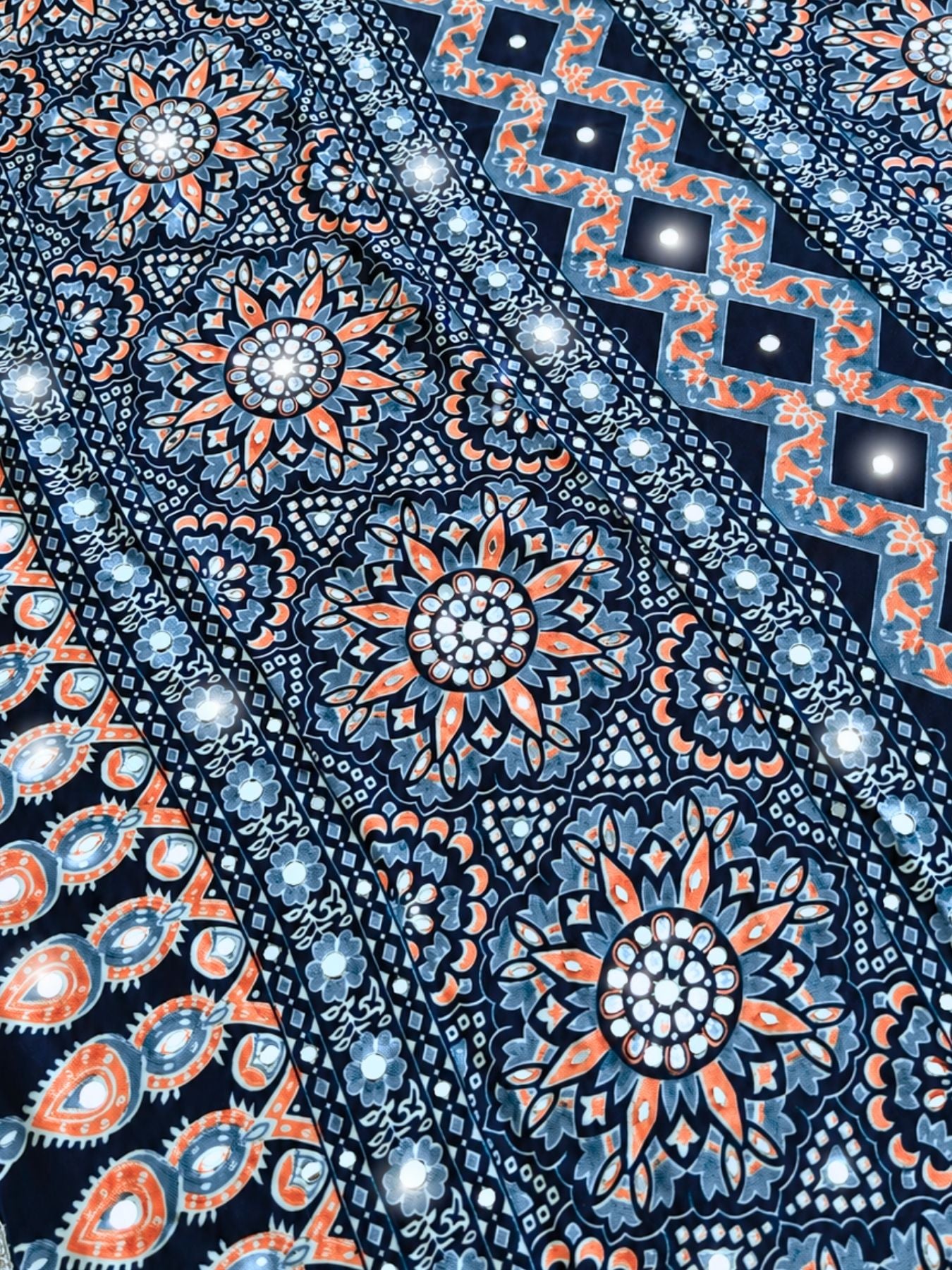 Ajrakh Crepe Silk Mirror Work Saree
