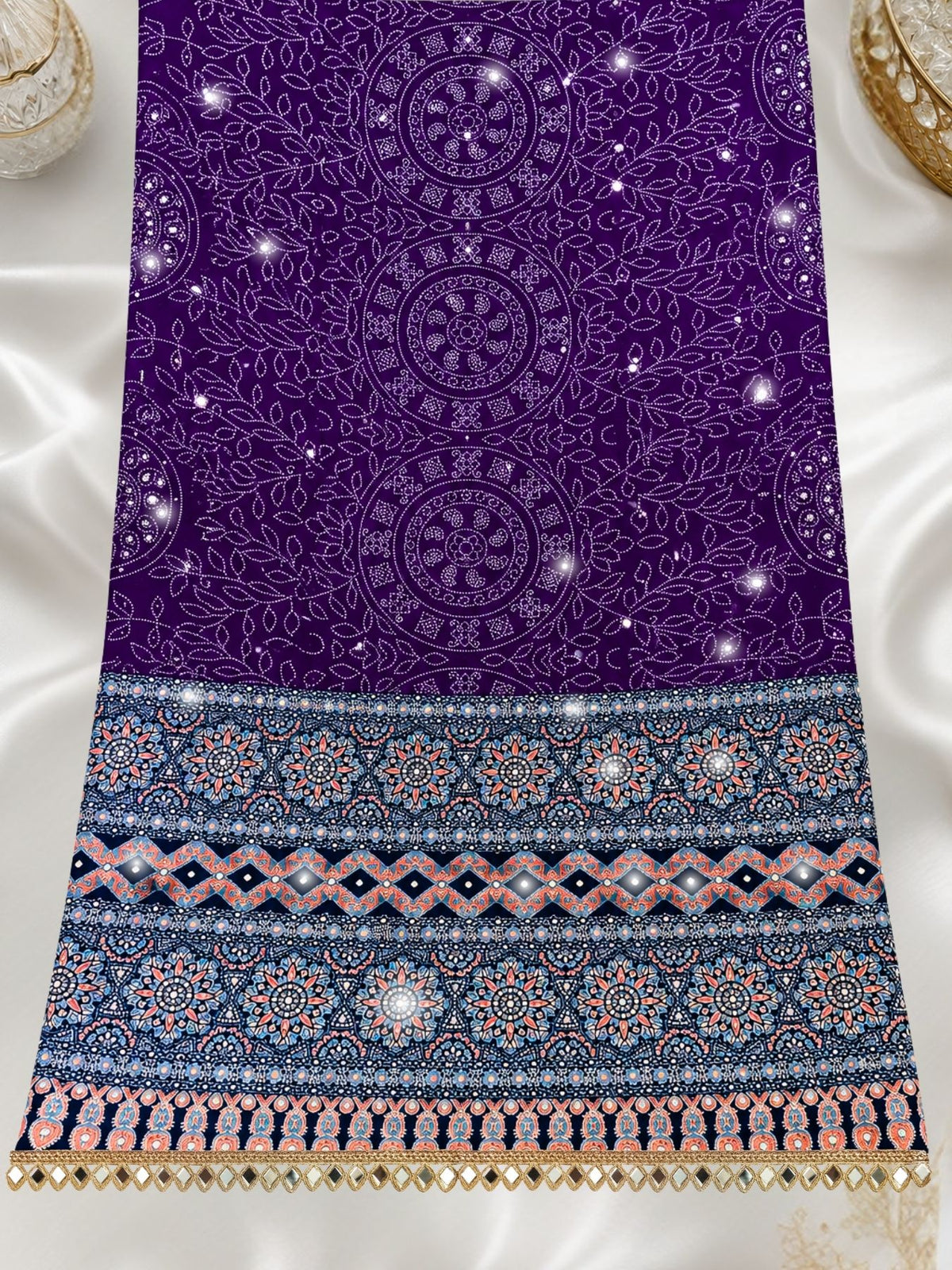 Ajrakh Crepe Silk Mirror Work Saree