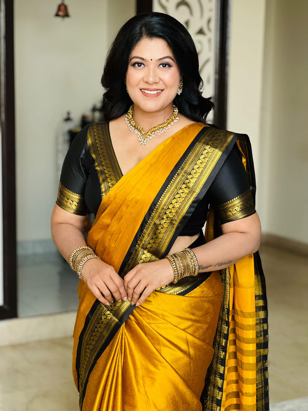 Solid Cotton Blend Saree